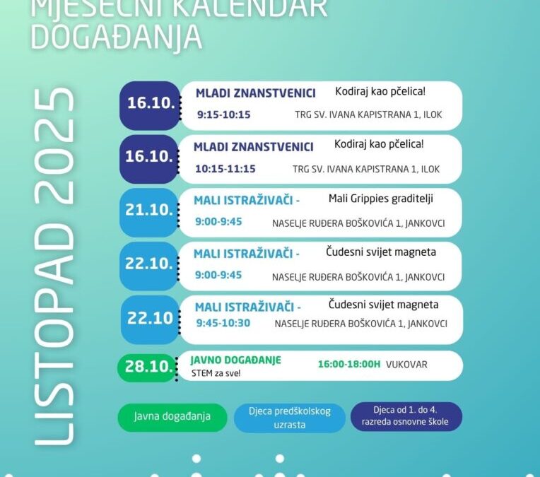 KALENDAR DOGAĐANJA ZA LISTOPAD – STEM BEZ BARIJERA